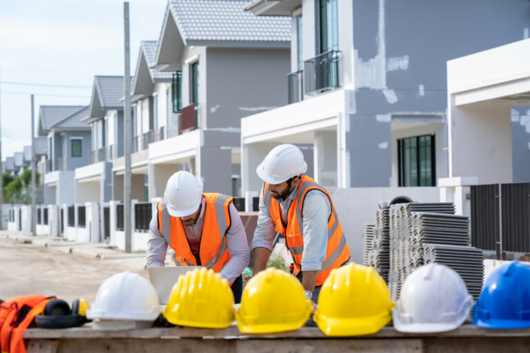 Engineers Group Consult Construction On Site Building Working At